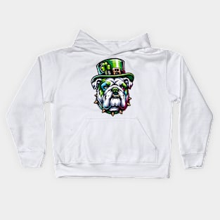 Bulldog Portrayed in Vibrant Saint Patrick's Day Art Kids Hoodie